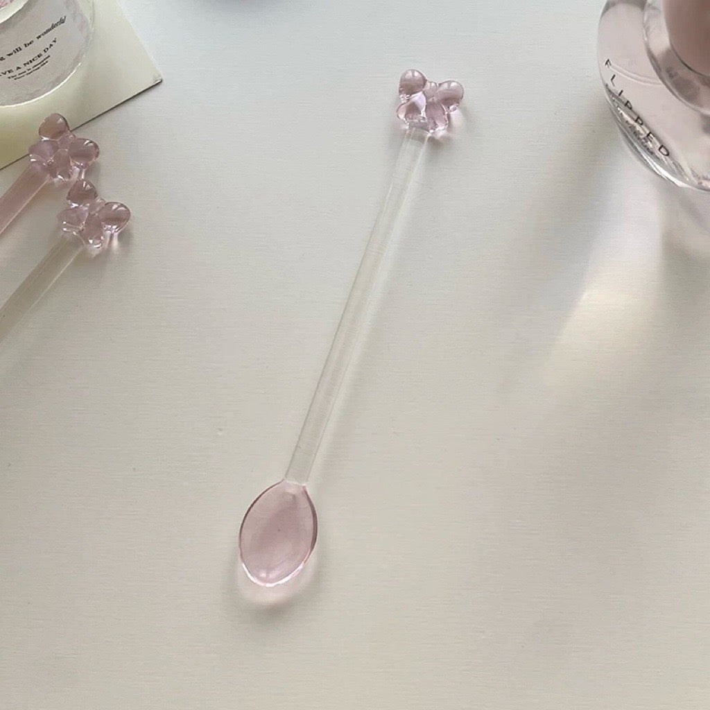 Glazen lepeltje - Clear en Roze